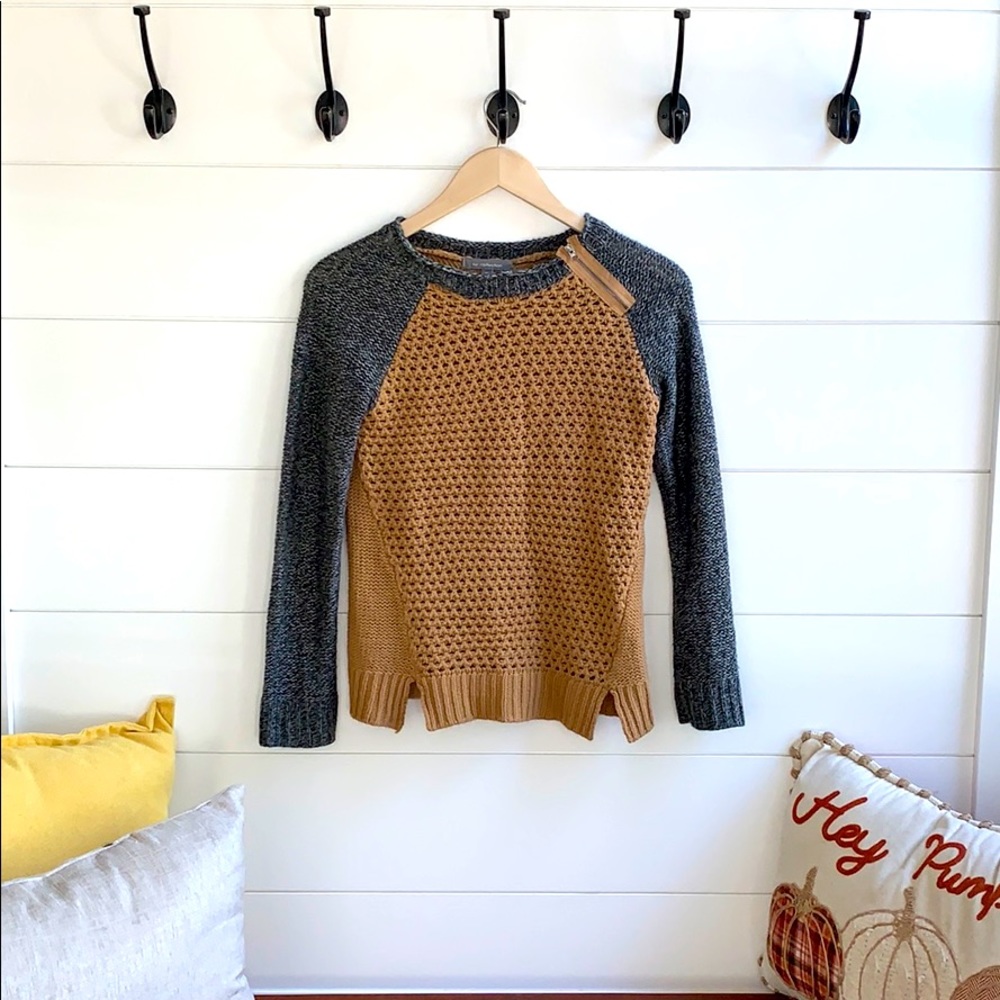 Tan and charcoal zip Sweater